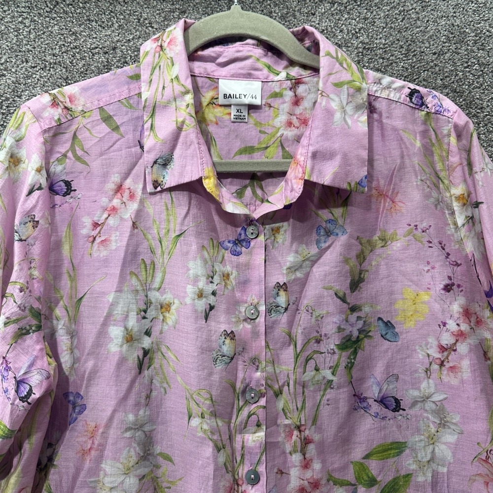 Bailey/44 Button Up Blouse Top Women XL Pink Floral Butterfly Lyocell Whimsical - Picture 6 of 12